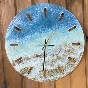 Handmade Sandy Beach Ocean Blue Resin Clock